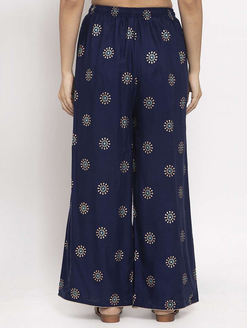 navy blue foil print straight palazzo - 17298378 - Standard Image - 2