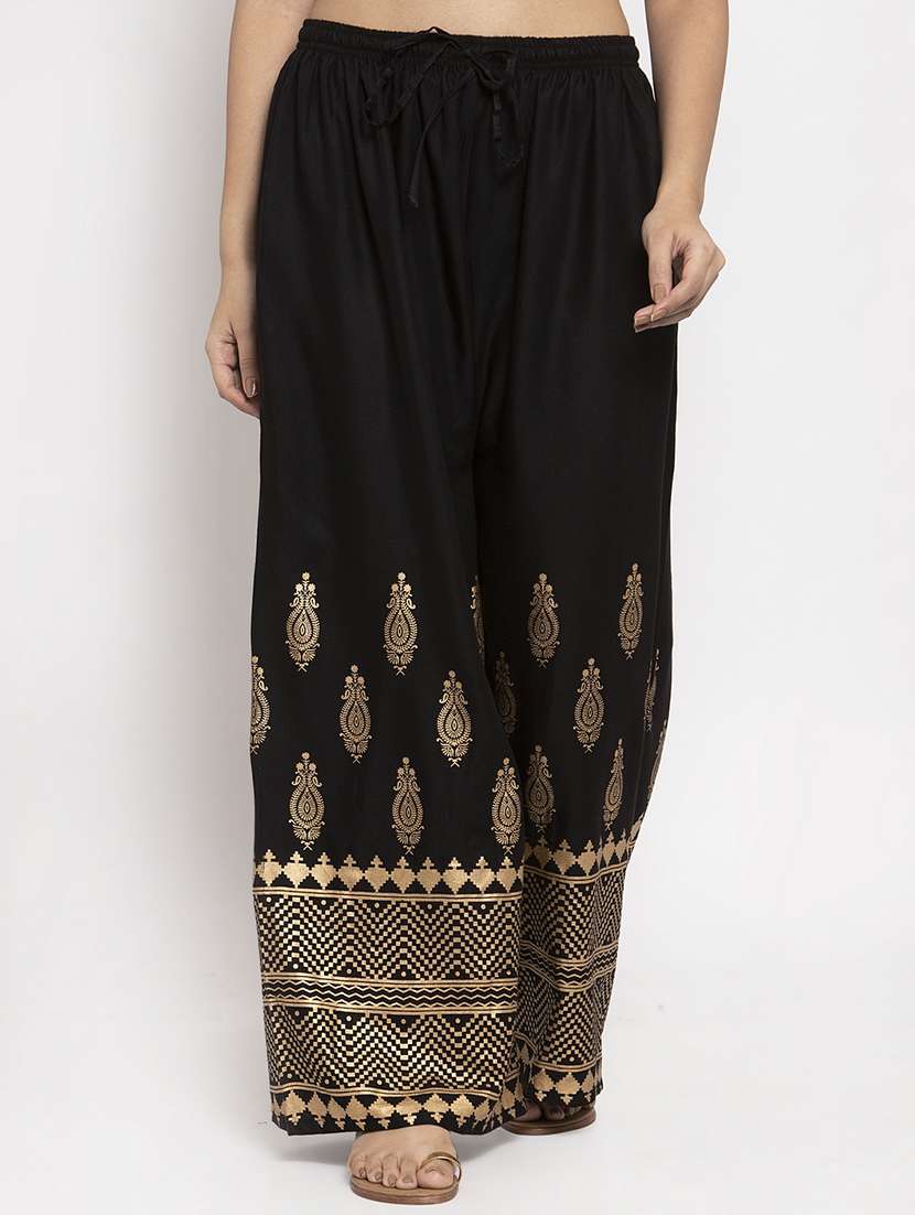 black foil print straight palazzo