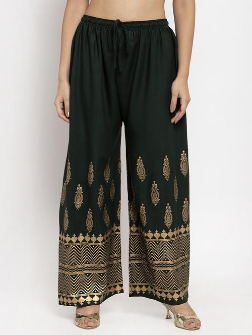 green printed flared palazzo - 17298383 - Standard Image - 0