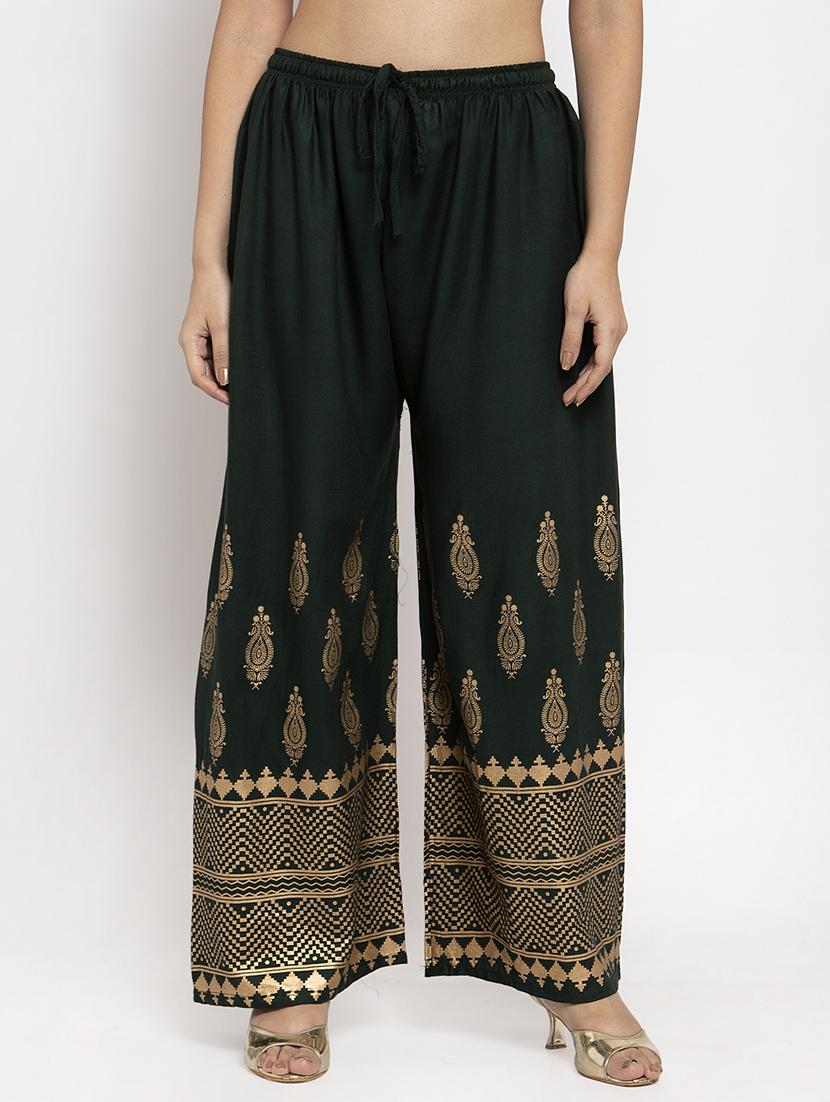 green printed flared palazzo - 17298383 - Zoom Image - 0