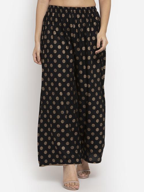 black printed flared palazzo - 17299669 - Standard Image - 0