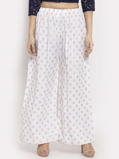 white printed flared palazzo - 17299670 -  Standard Image - 0