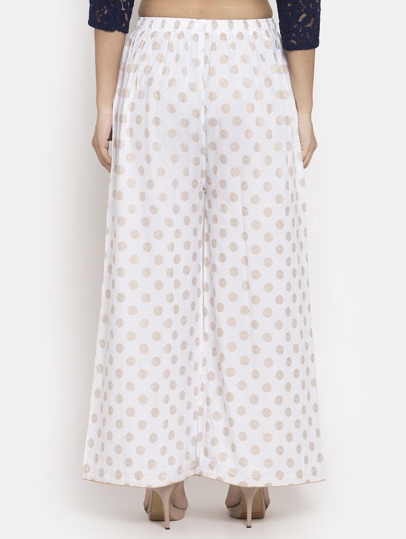 white printed flared palazzo - 17299670 - Standard Image - 2
