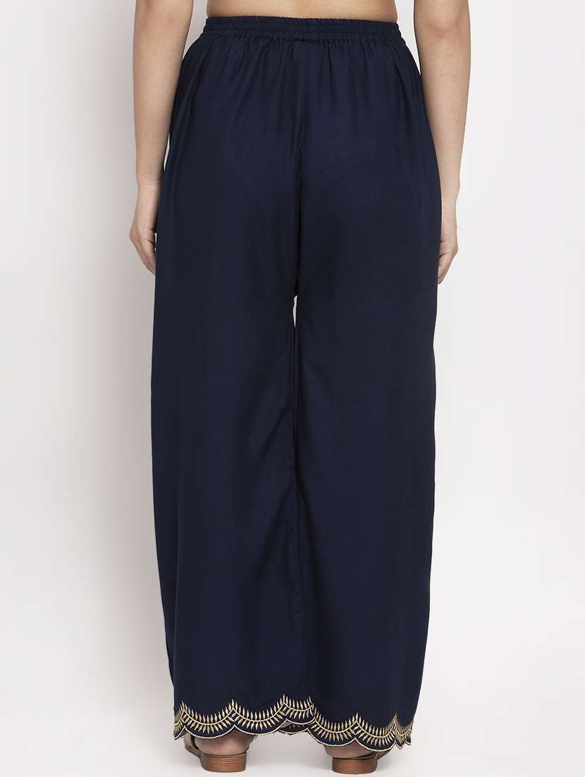 navy blue rayon flared palazzo - 17299673 -  Standard Image - 2