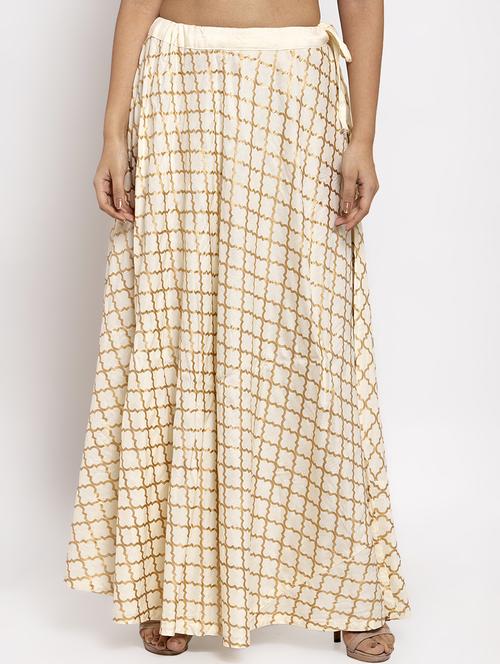 gold print flared skirt - 17299703 -  Standard Image - 0