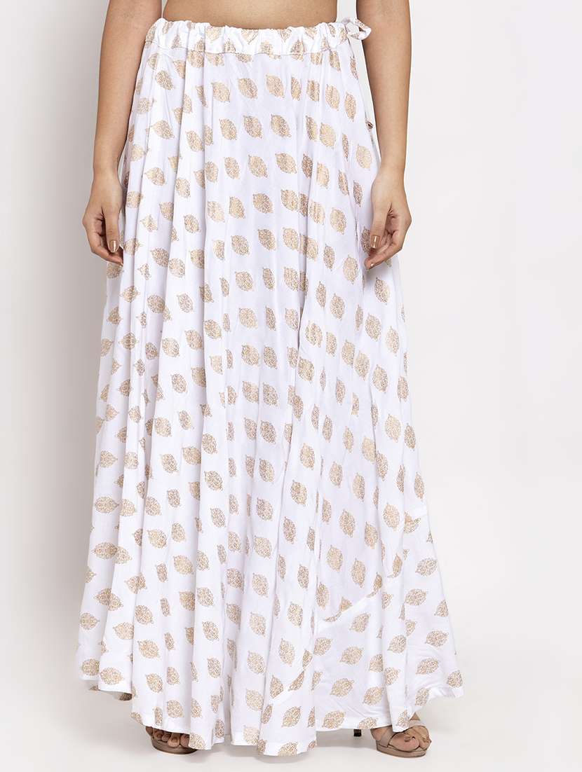 gold print flared skirt - 17299705 -  Zoom Image - 0