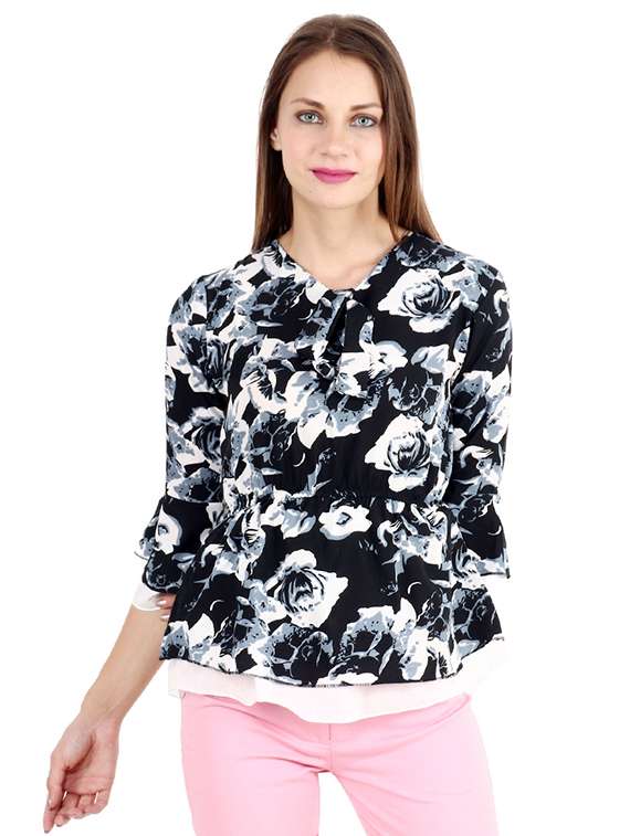 women's a line tie-up neck top