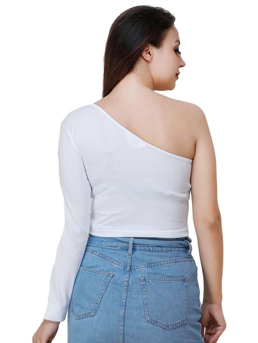 women's crop single shoulder top - 17324071 - Standard Image - 2
