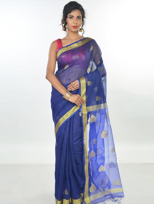 women's self design navy blue colored saree with blouse - 17326724 - Standard Image - 0