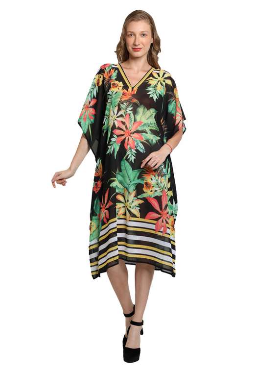 v-neck tropical kaftan dress