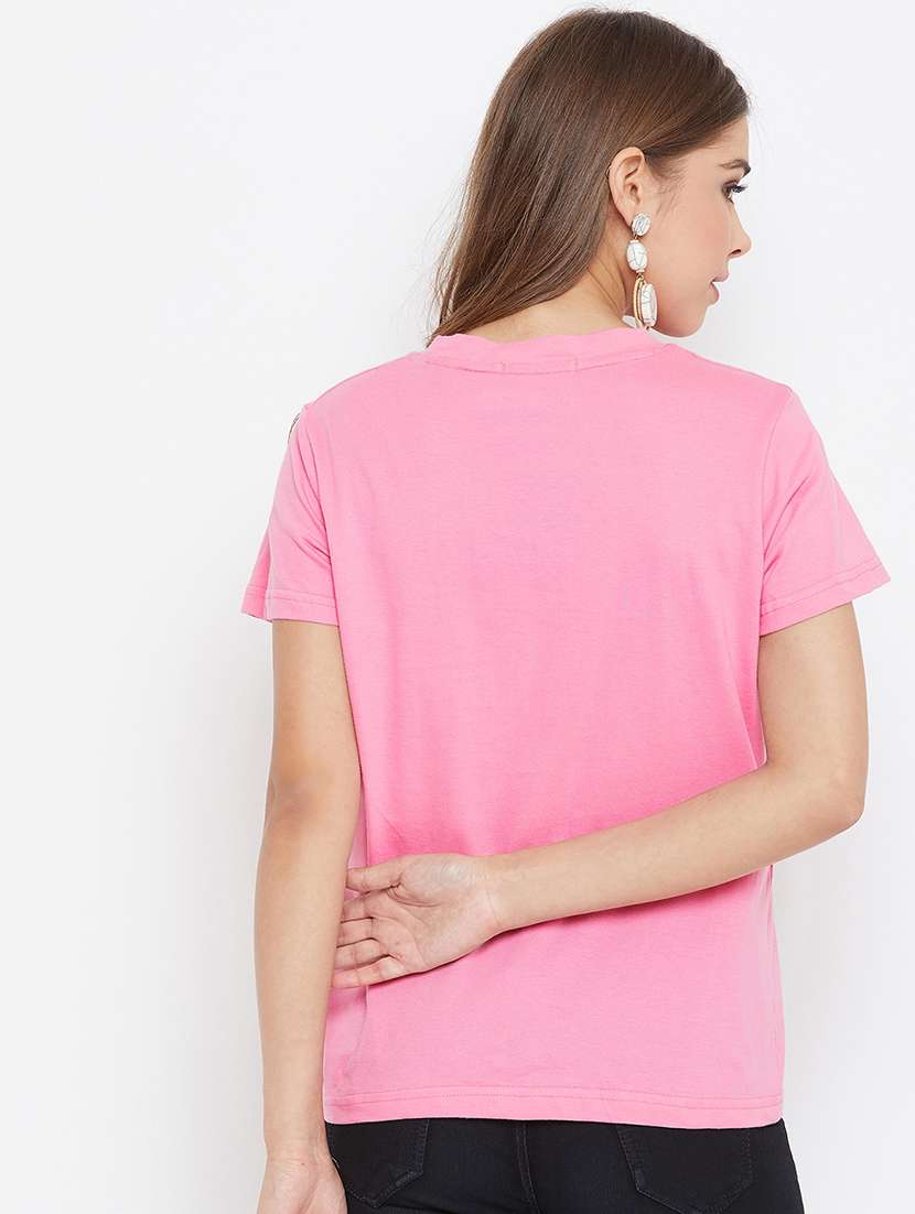 women's chest print crew neck t-shirt - 17327351 - Standard Image - 2