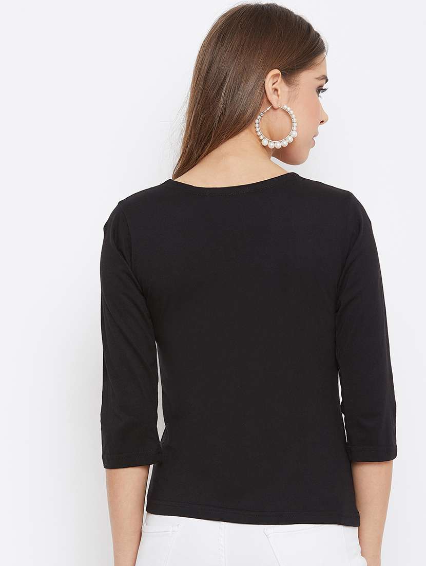 women's chest print round neck t-shirt - 17327352 - Standard Image - 2