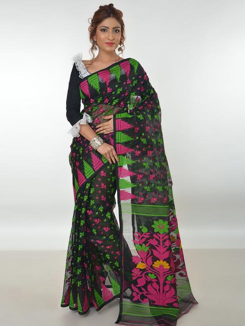 women's self design black colored saree - 17327382 -  Standard Image - 0