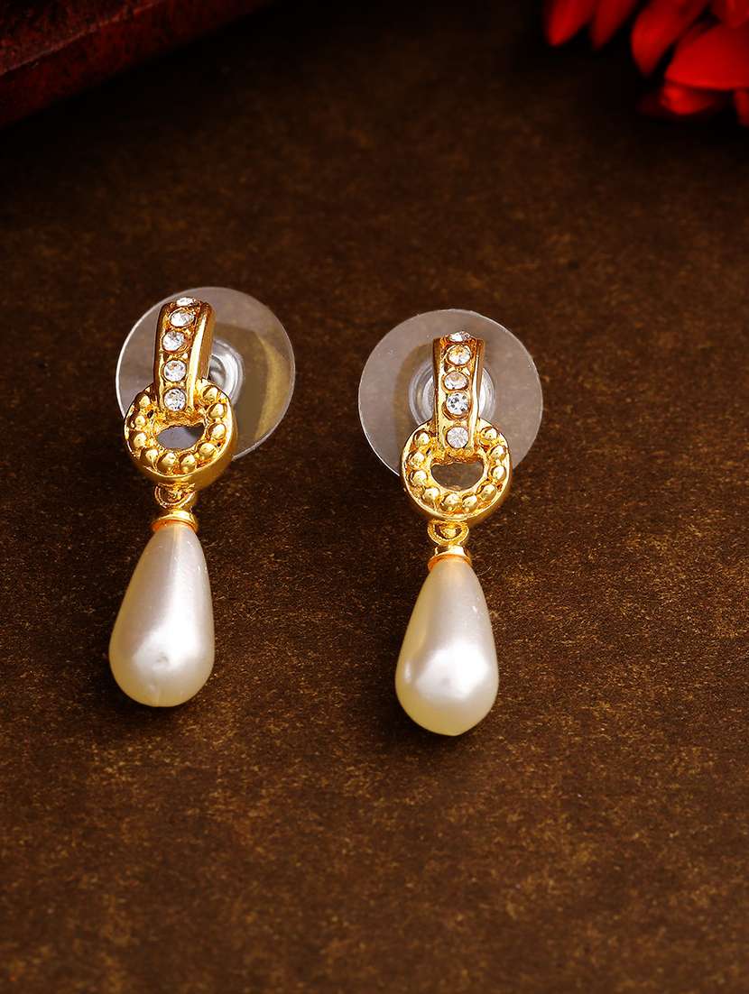  gold tone crown atef pearl drop earrings