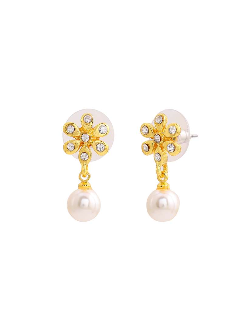gold tone magnolia pearl drop earrings - 17327861 - Standard Image - 2