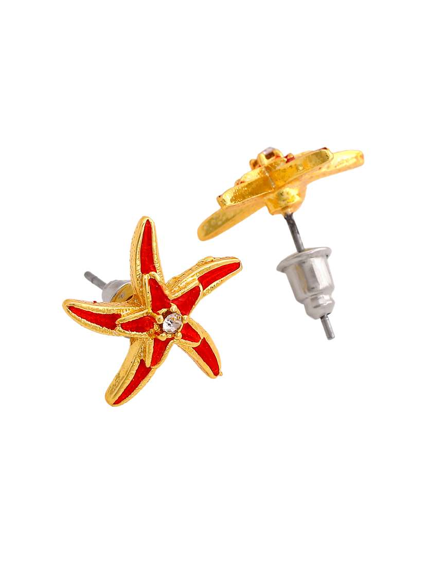 red metal studs earring - 17327870 - Standard Image - 2
