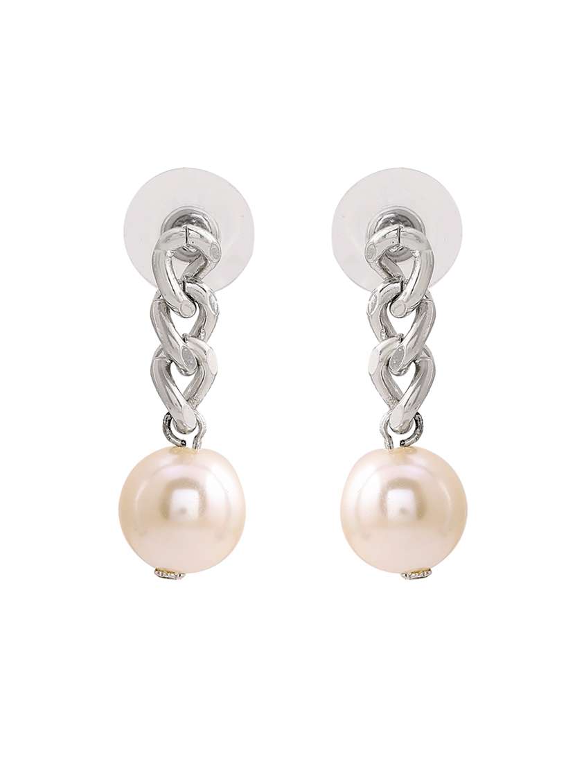 white metal drop earring - 17327932 - Standard Image - 2
