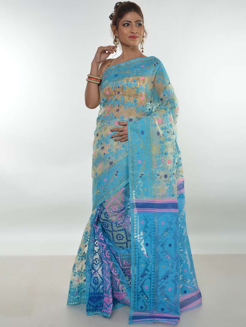 women's self design blue colored saree