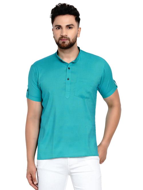 green solid short kurta - 17332951 -  Standard Image - 0