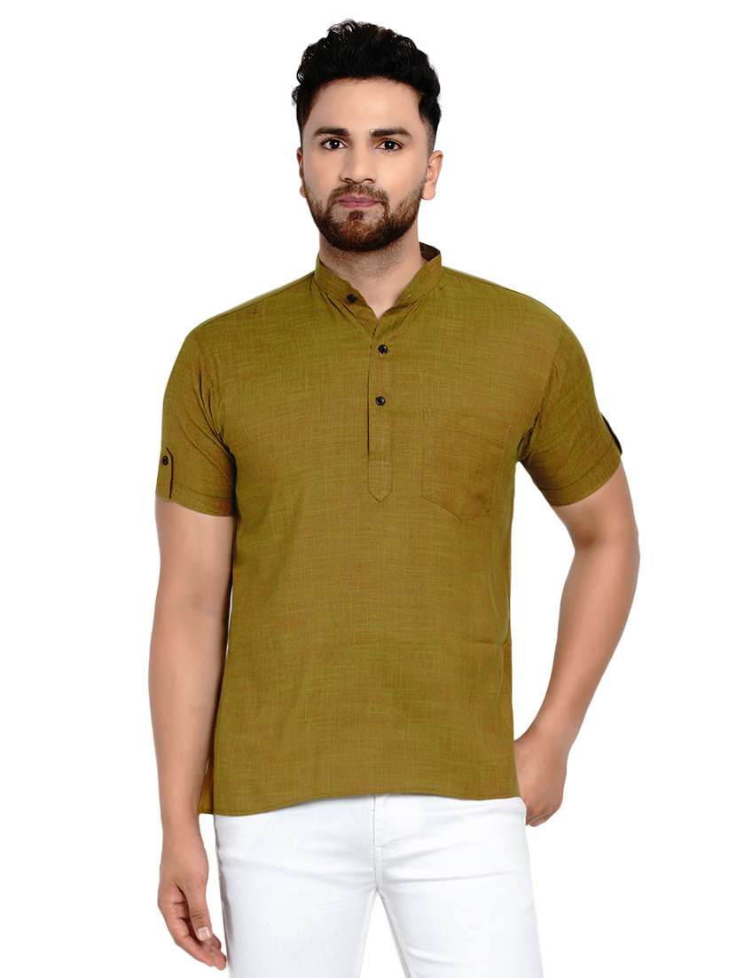 olive green solid short kurta