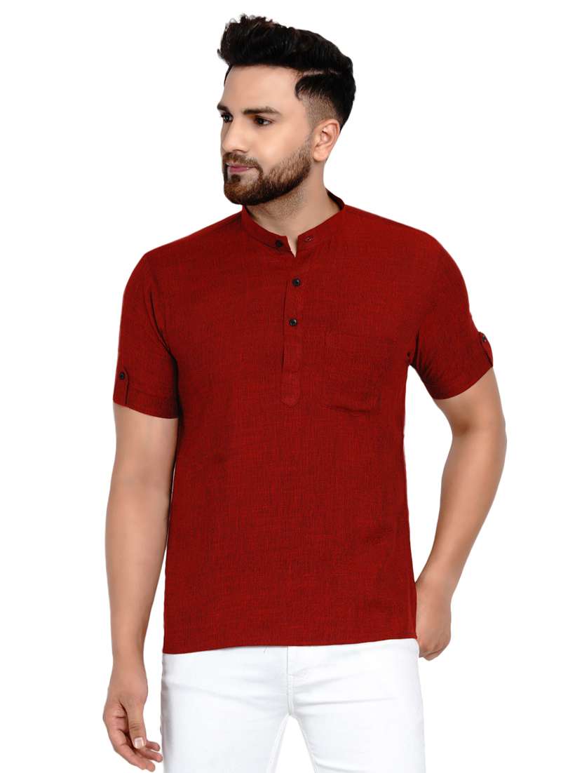 maroon solid short kurta - 17332953 -  Zoom Image - 0