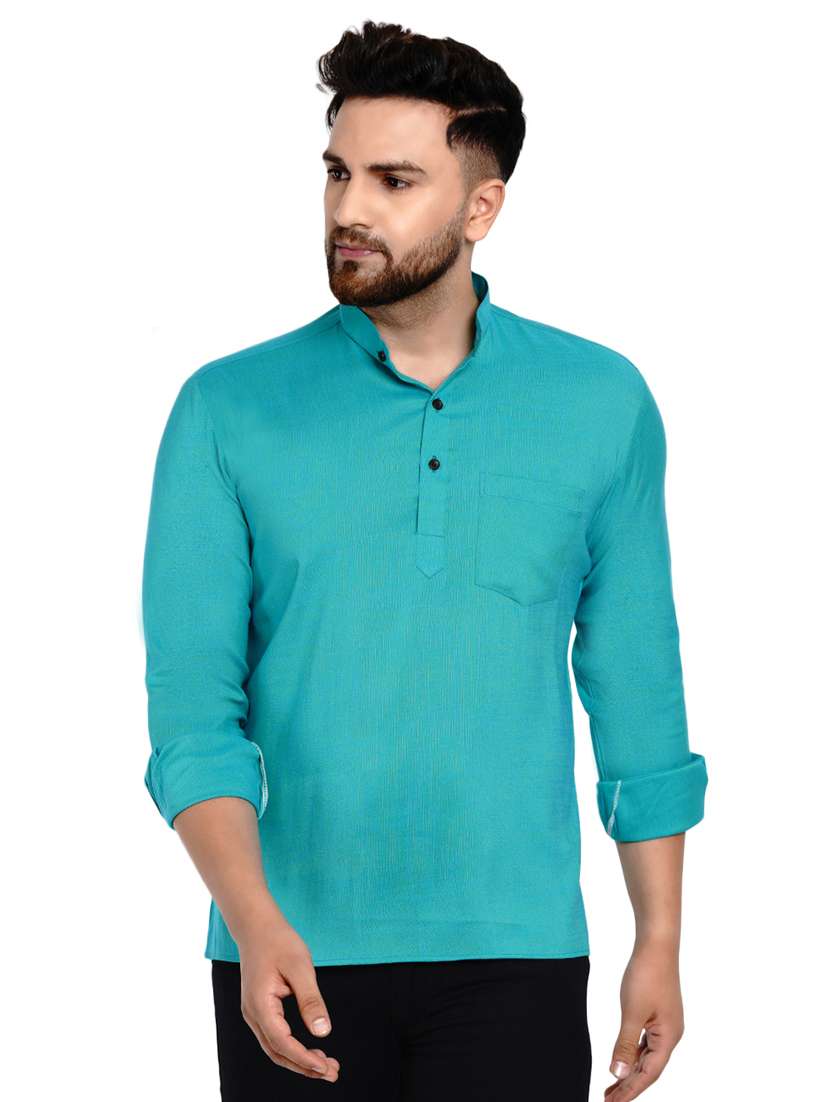 green solid short kurta