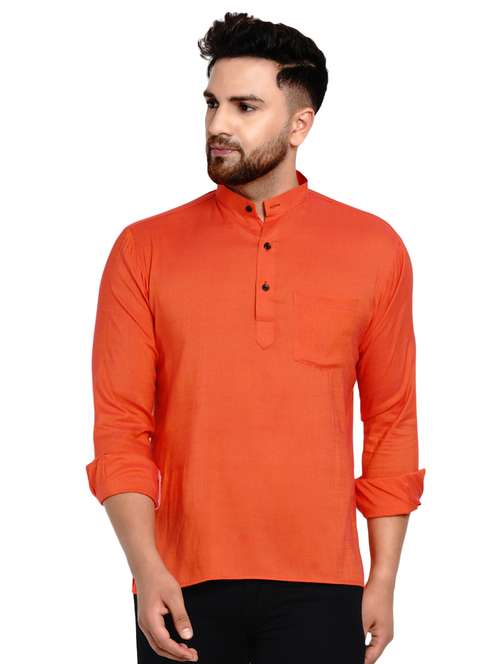 orange solid short kurta - 17332957 -  Standard Image - 0