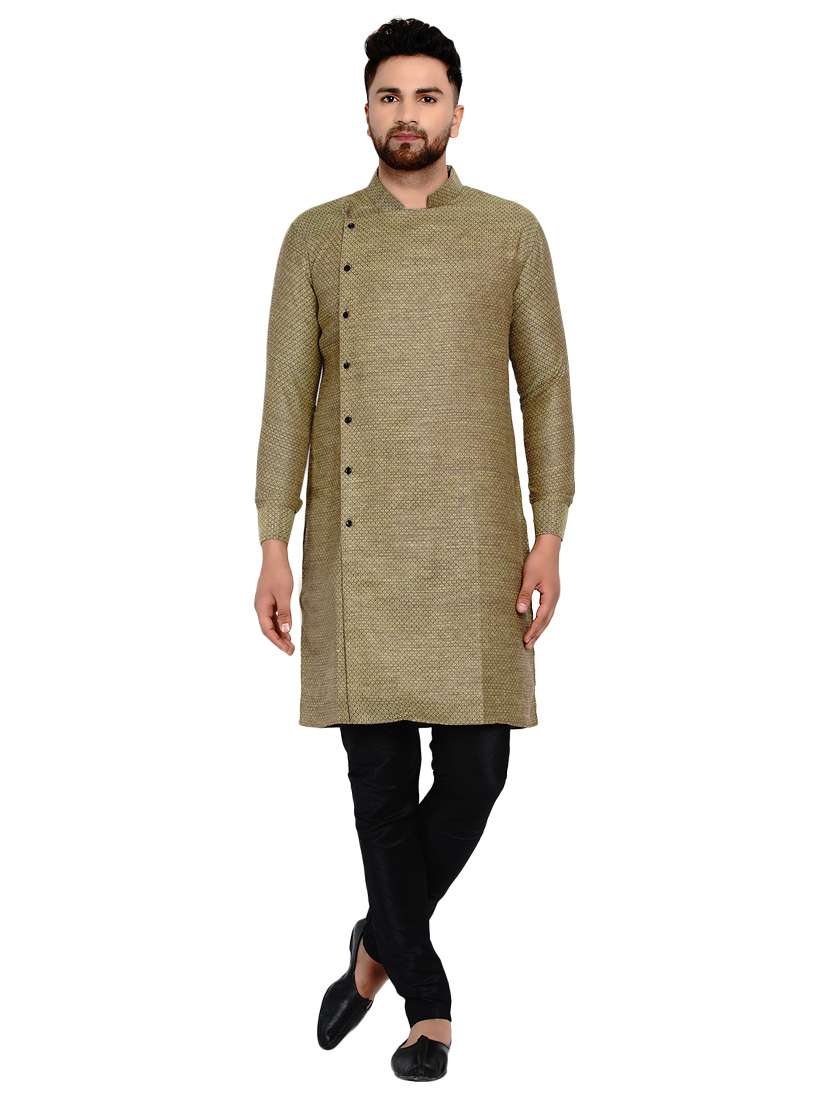 olive green checkered long kurta