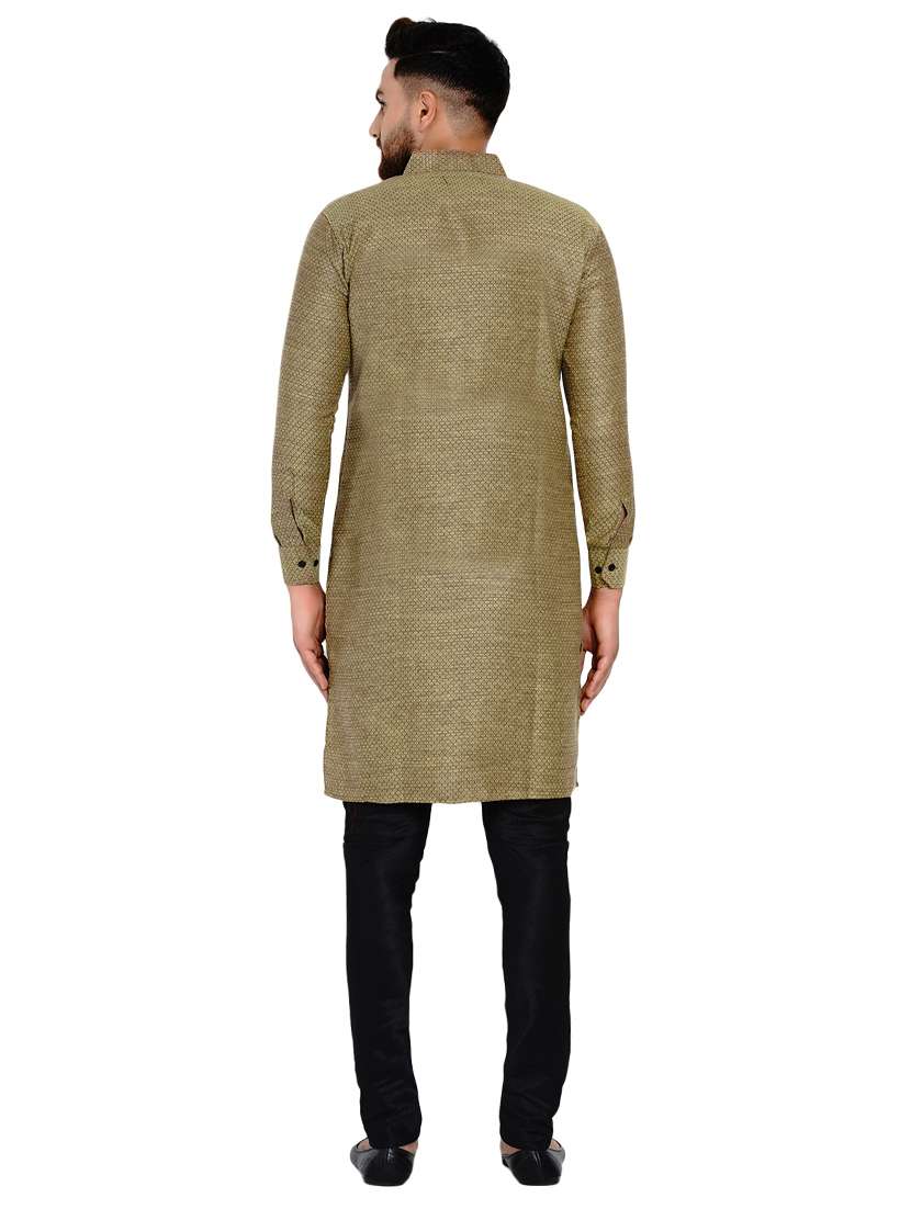 olive green checkered long kurta - 17332963 -  Standard Image - 2