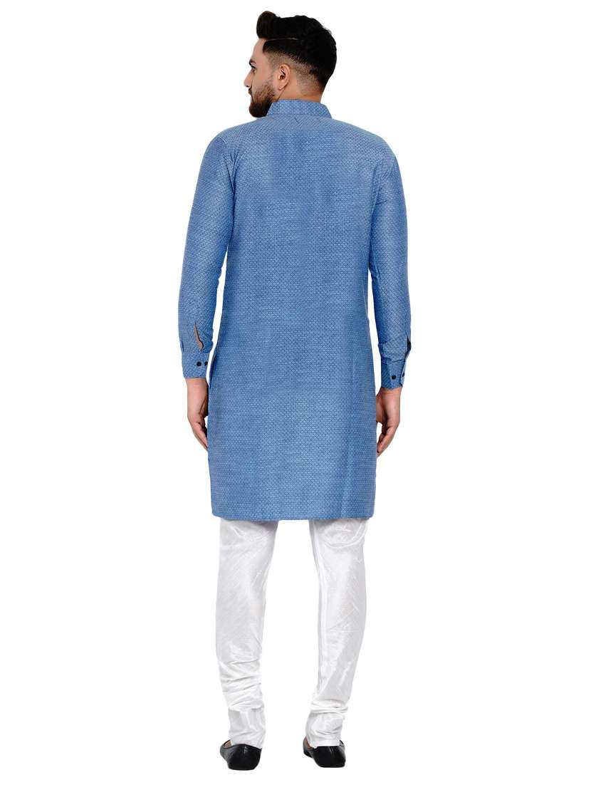 blue checkered long kurta - 17332965 -  Standard Image - 2