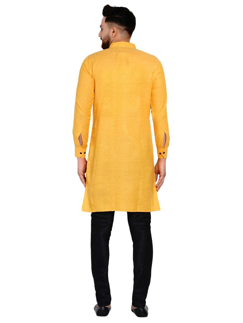yellow solid long kurta - 17332966 -  Standard Image - 2