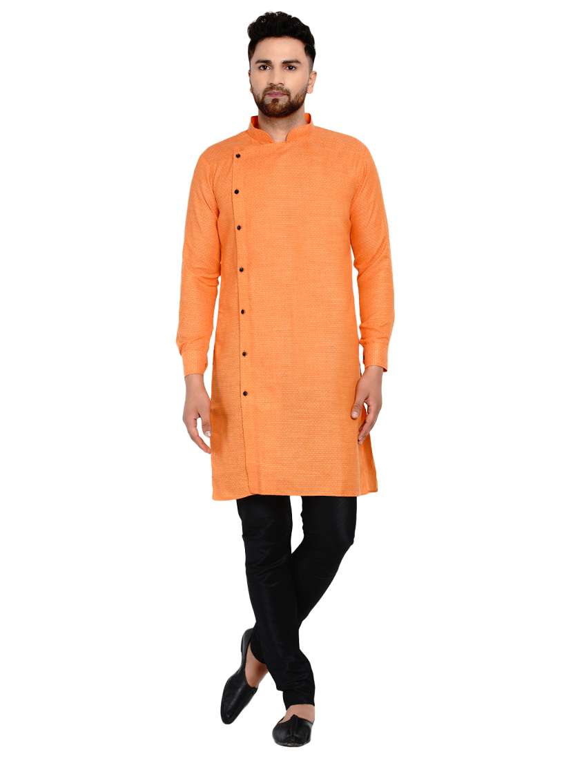 orange self design long kurta