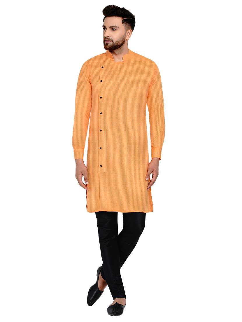 orange self design long kurta