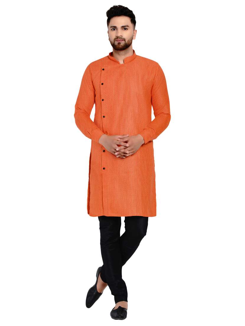 orange self design long kurta