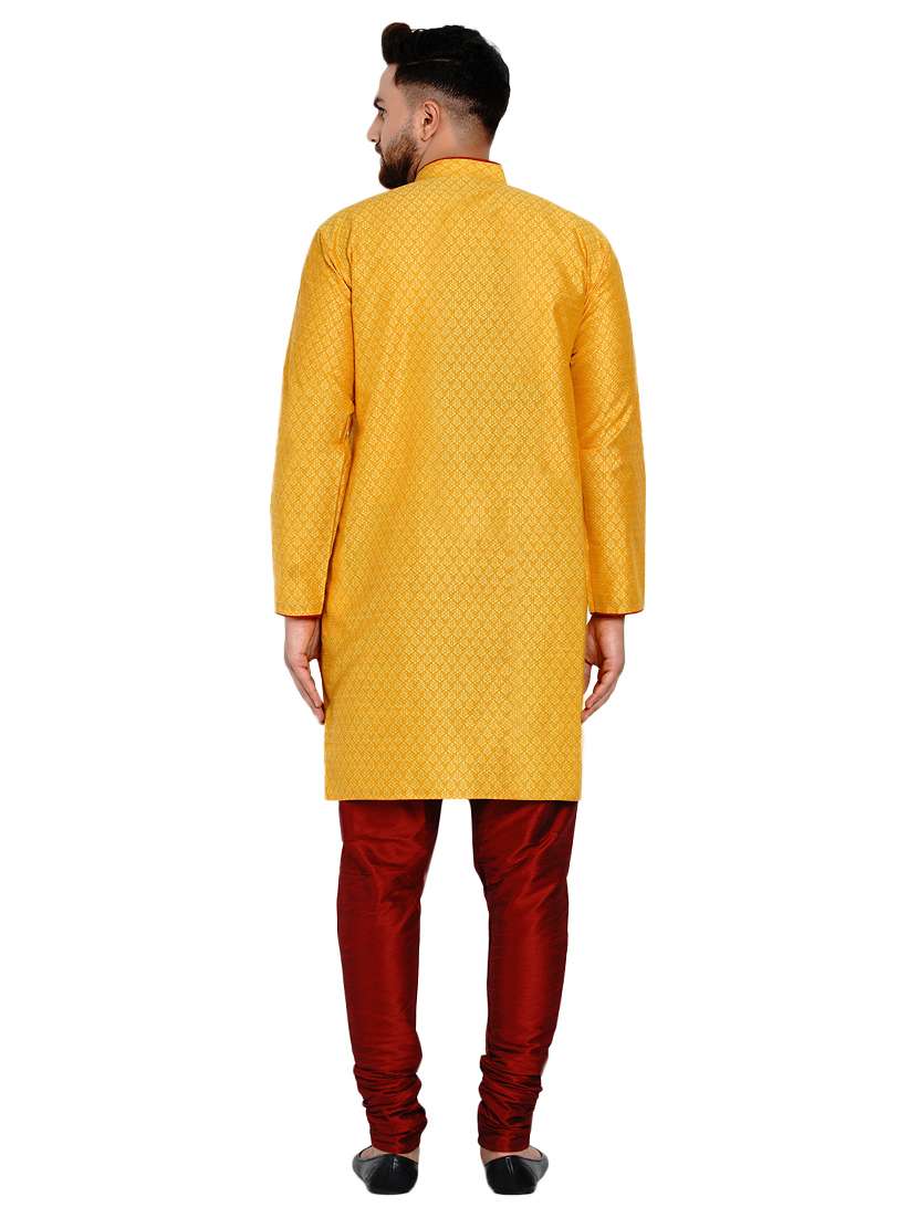 yellow silk blend jacquard kurta pyjama set - 17332979 -  Standard Image - 2