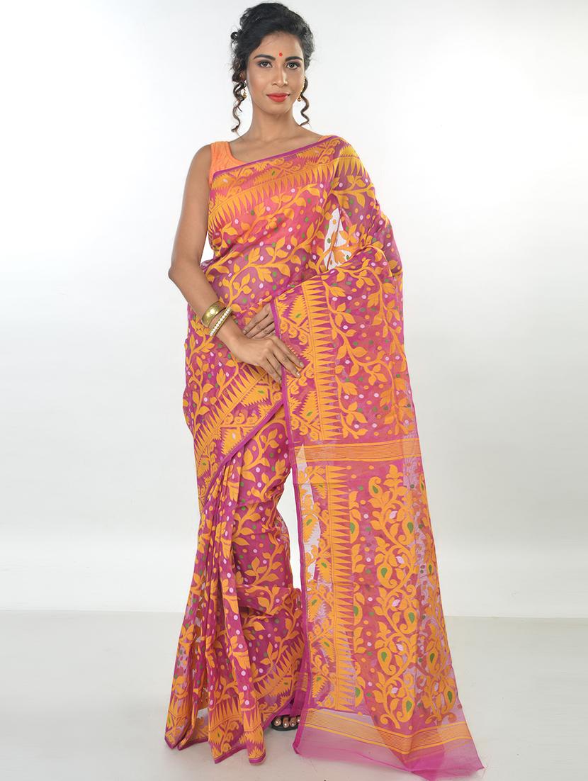 women's self design pink colored saree