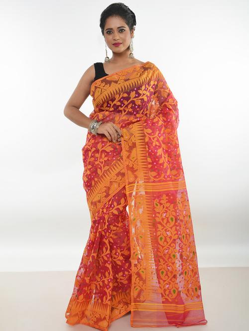 women's floral orange colored saree - 17332989 - Standard Image - 0