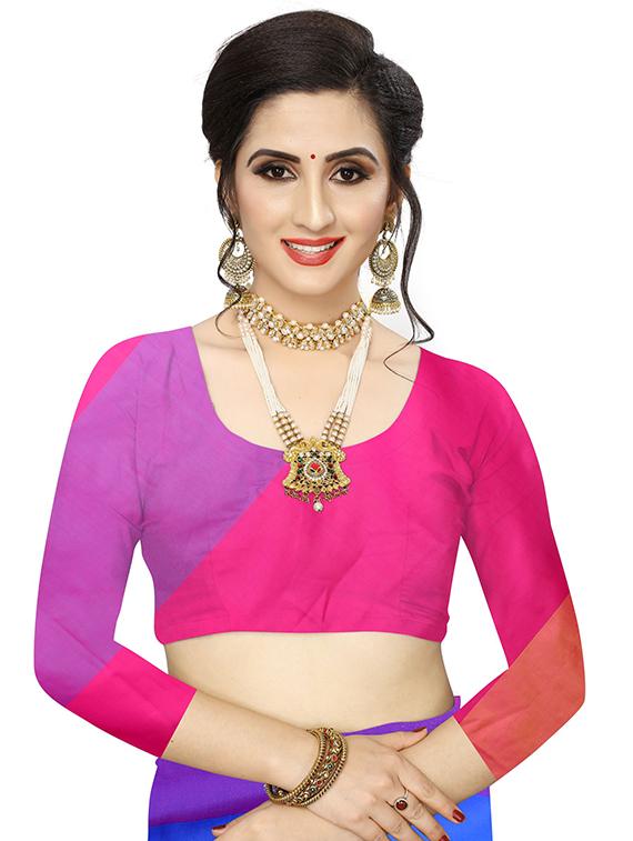 color block woven saree with blouse - 17333058 - Standard Image - 2