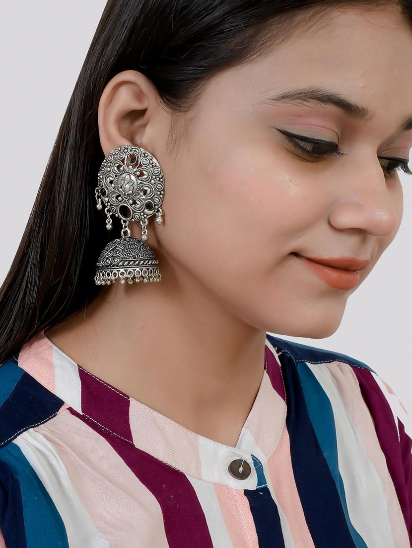 silver brass jhumka earring - 17333762 - Standard Image - 2