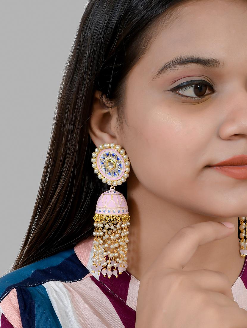 gold brass jhumka earring - 17333790 - Standard Image - 2