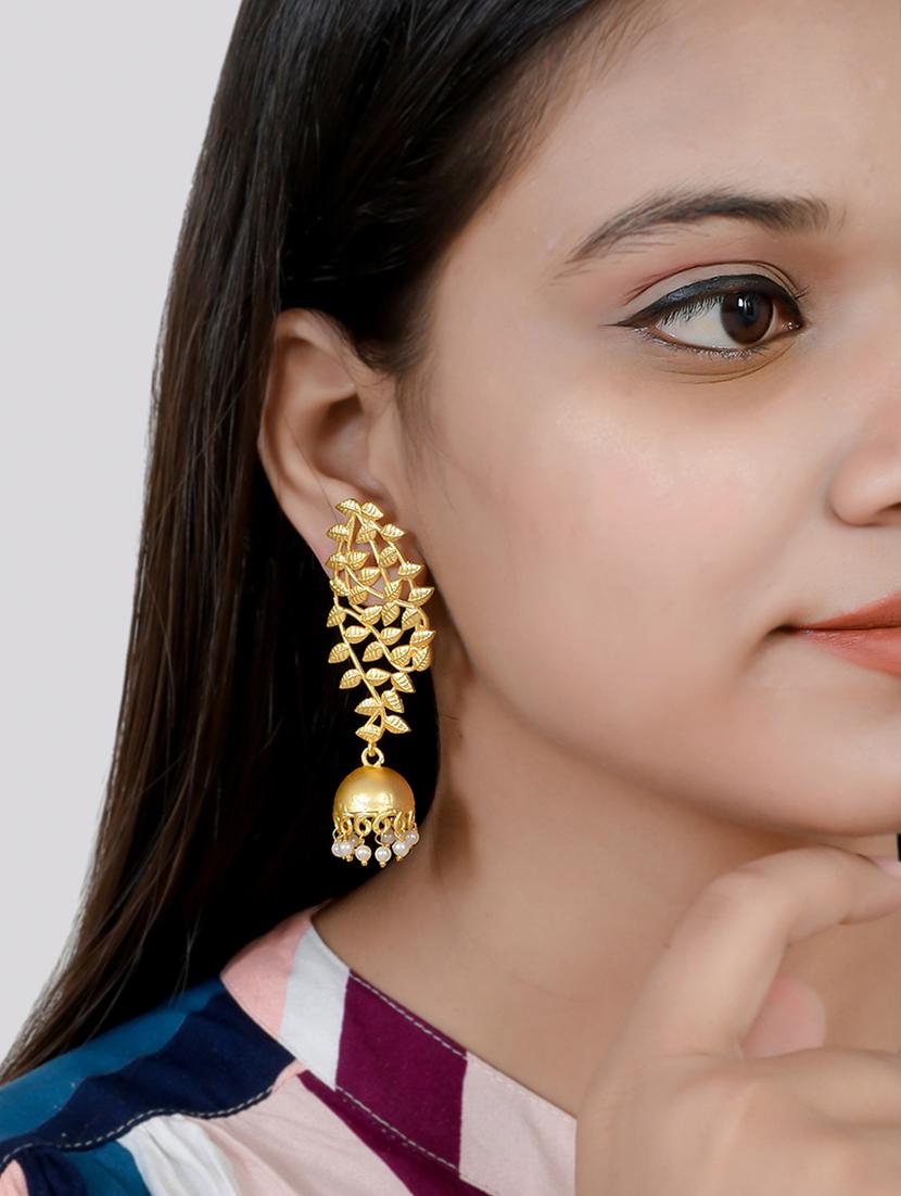 gold brass jhumka earring - 17333792 - Standard Image - 2