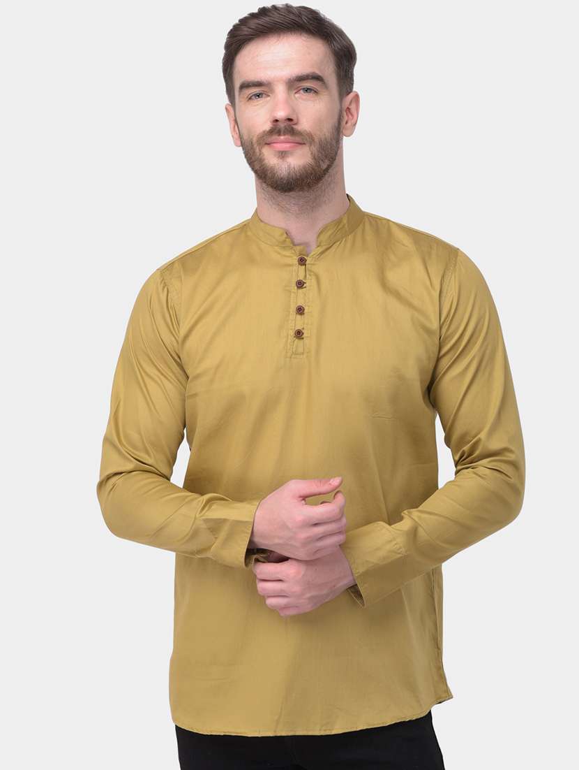 green solid dupion short kurta