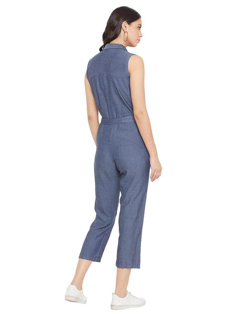 tie front solid jumpsuit - 17334105 - Standard Image - 2