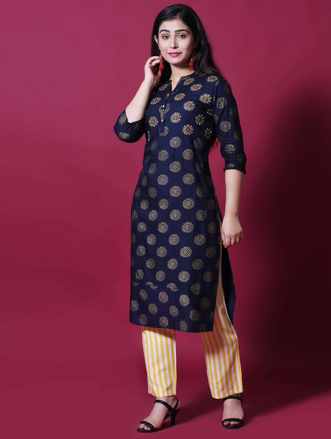 navy blue kurta palazzo set