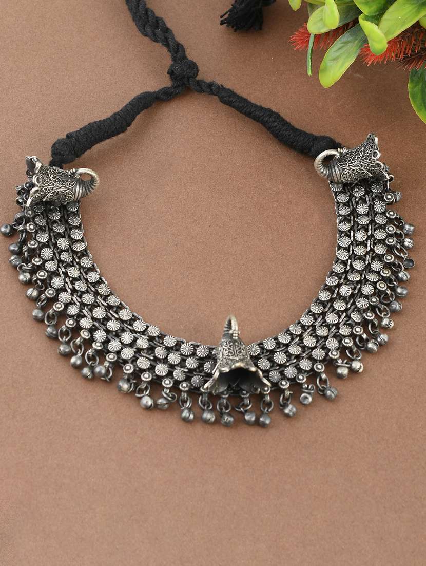 silver brass choker necklace