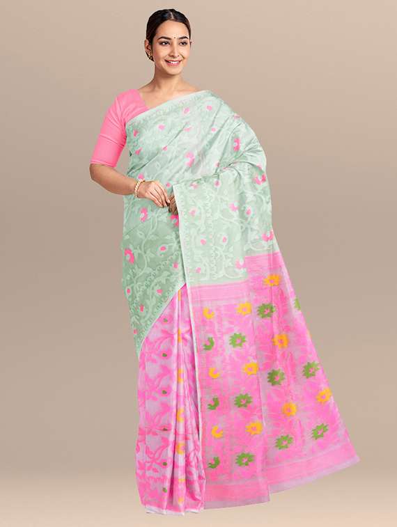 women's self design neo mint colored saree