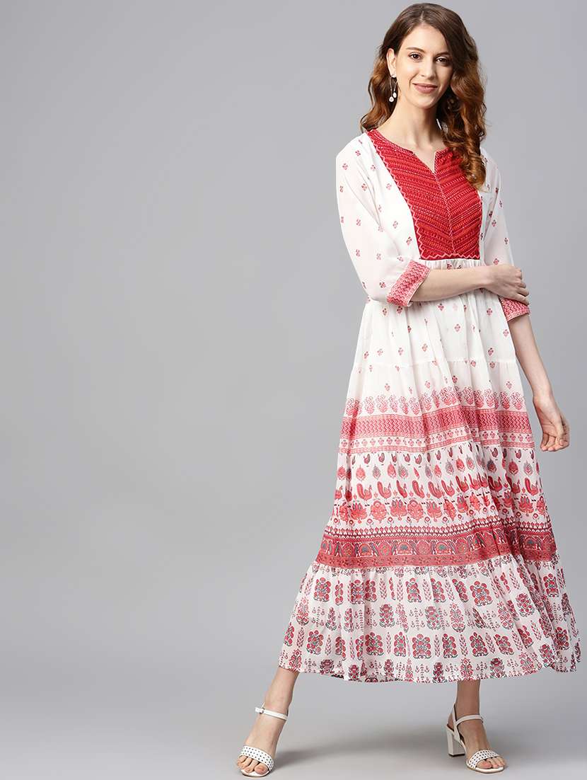 printed tiered ethnic dress