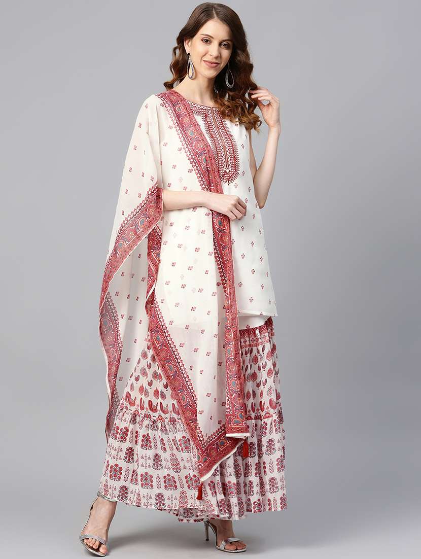 printed kurta sharara set with dupatta 