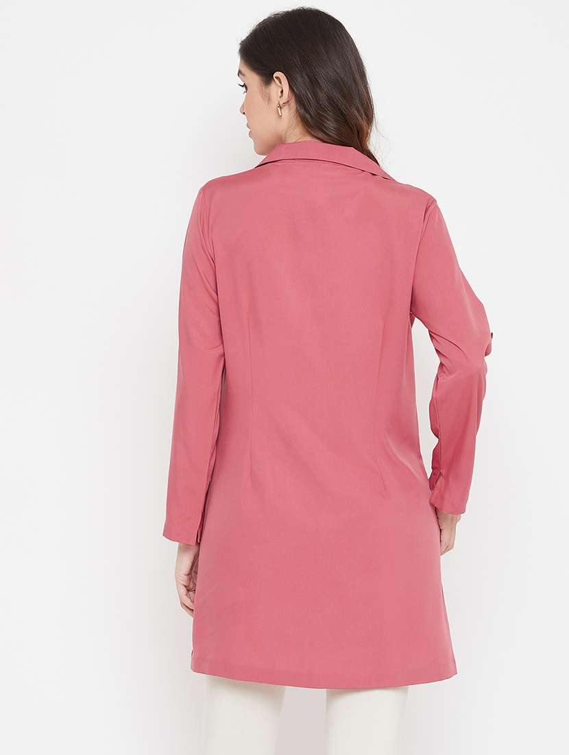 pink lapel neck solid trench coat - 17337075 - Standard Image - 2