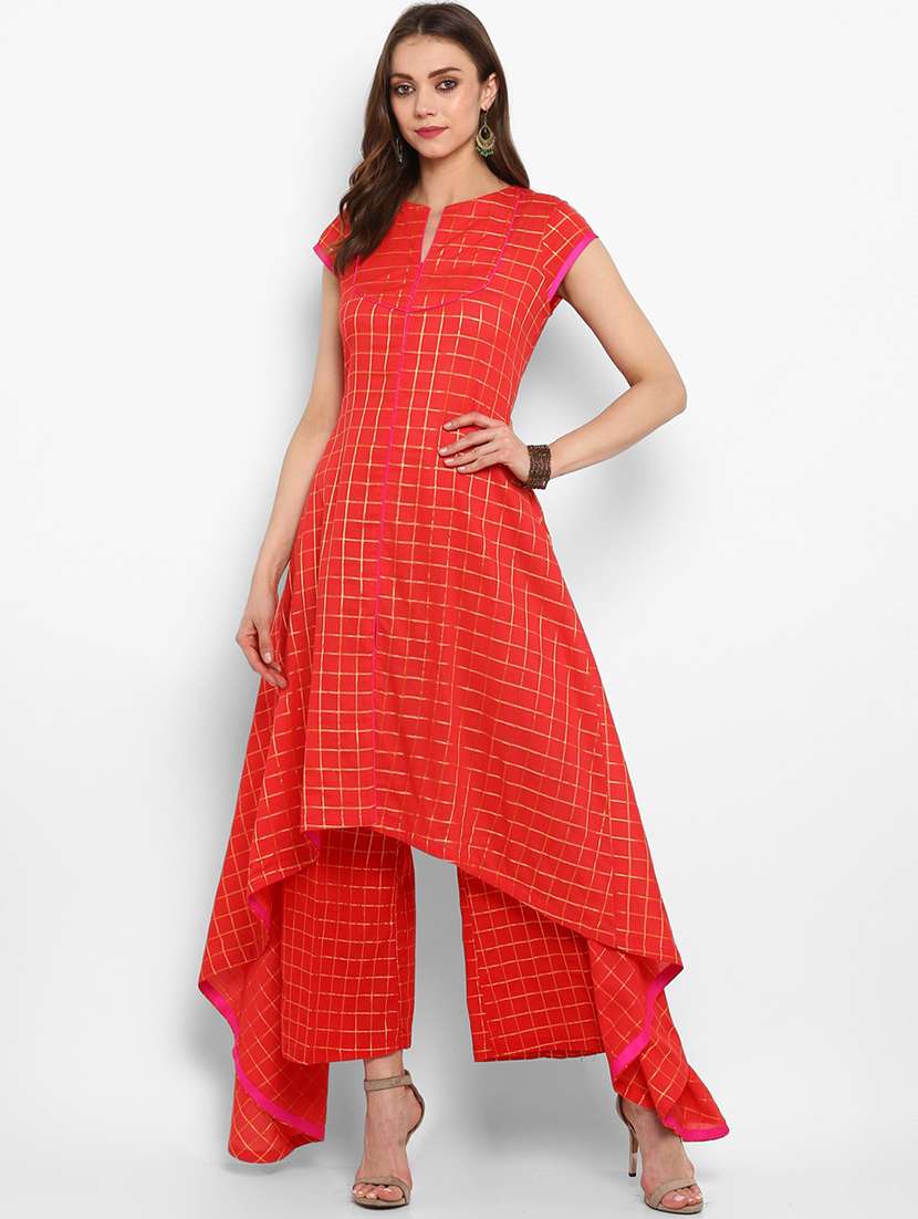 checkered asymmetric kurta 